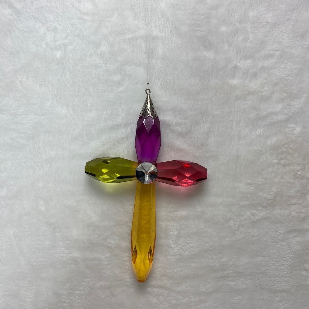 Multi Color Ganz Crystal Expressions Cross Christmas Ornament Suncatcher - Picture 6 of 13